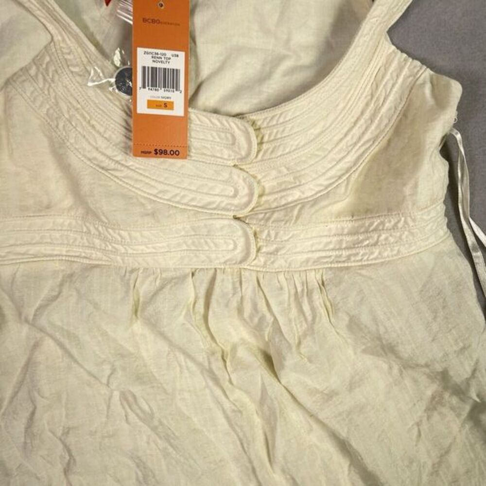 BCBG Ten Novelty Top Woman Ivory Small Blouse Semi Shear‎ Lagenlook - Picture 3 of 10